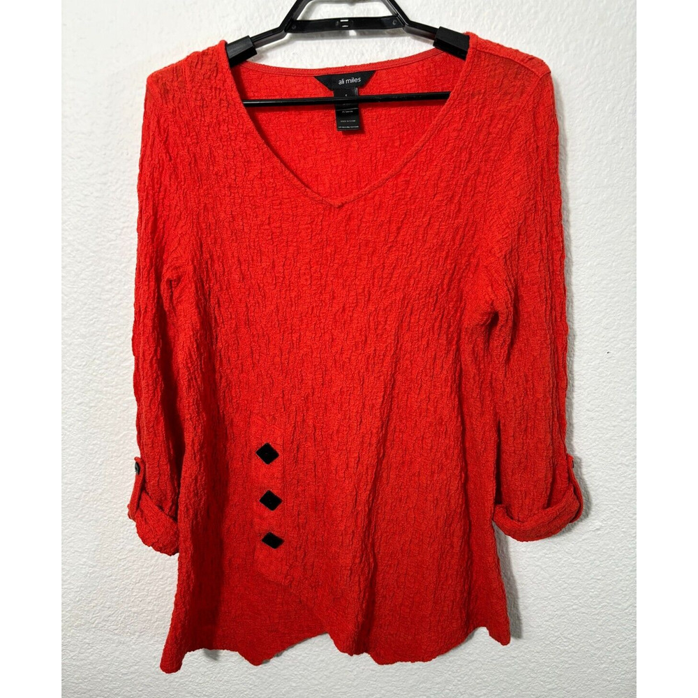 Ali Miles Top Womens Small‎ Deep Orange 3/4 Sleeve Textured Cotton